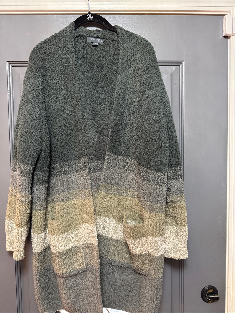 Barefoot Dreams Olive & Neutral Ombre Open-Front Cardigan